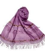 Double Sided Border With Double Sided Fringe's Cotton Hijab - Purple - Size - 75/185 CM
