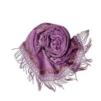 Double Sided Border With Double Sided Fringe's Cotton Hijab - Purple - Size - 75/185 CM 2