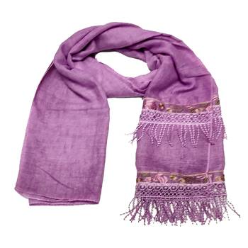 Double Sided Border With Double Sided Fringe's Cotton Hijab - Purple - Size - 75/185 CM 3