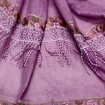 Double Sided Border With Double Sided Fringe's Cotton Hijab - Purple - Size - 75/185 CM 4