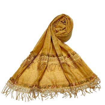 Double Sided Border With Double Sided Fringe's Cotton Hijab - Yellow - Size - 75/185 CM 1