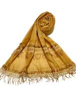 Double Sided Border With Double Sided Fringe's Cotton Hijab - Yellow - Size - 75/185 CM