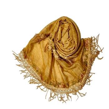 Double Sided Border With Double Sided Fringe's Cotton Hijab - Yellow - Size - 75/185 CM 2