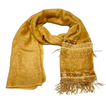 Double Sided Border With Double Sided Fringe's Cotton Hijab - Yellow - Size - 75/185 CM 3