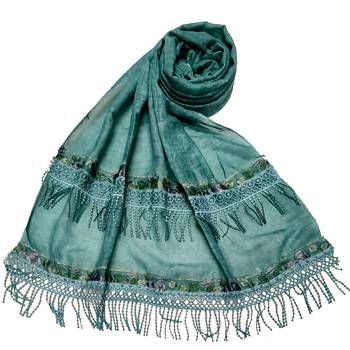 Double Sided Border With Double Sided Fringe's Cotton Hijab - Sea Green - Size - 75/185 CM 1