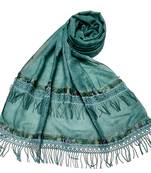 Double Sided Border With Double Sided Fringe's Cotton Hijab - Sea Green - Size - 75/185 CM