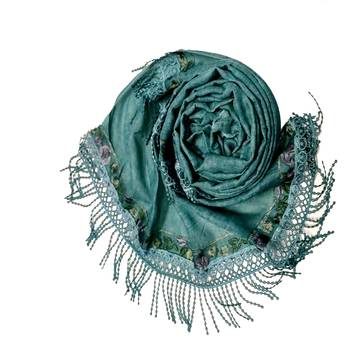 Double Sided Border With Double Sided Fringe's Cotton Hijab - Sea Green - Size - 75/185 CM 2