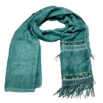 Double Sided Border With Double Sided Fringe's Cotton Hijab - Sea Green - Size - 75/185 CM 3