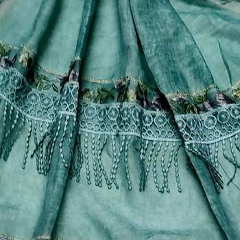 Double Sided Border With Double Sided Fringe's Cotton Hijab - Sea Green - Size - 75/185 CM 4