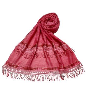 Double Sided Border With Double Sided Fringe's Cotton Hijab - Maroon - Size - 75/185 CM 1