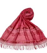 Double Sided Border With Double Sided Fringe's Cotton Hijab - Maroon - Size - 75/185 CM