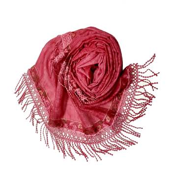 Double Sided Border With Double Sided Fringe's Cotton Hijab - Maroon - Size - 75/185 CM 2