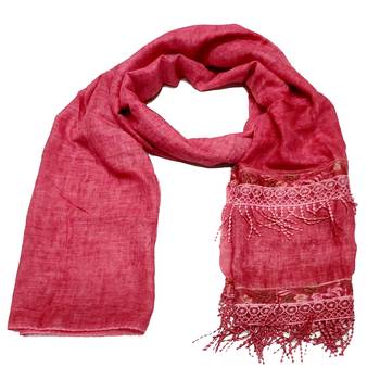 Double Sided Border With Double Sided Fringe's Cotton Hijab - Maroon - Size - 75/185 CM 3