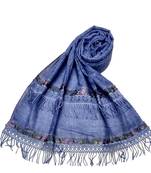 Double Sided Border With Double Sided Fringe's Cotton Hijab - Blue - Size - 75/185 CM