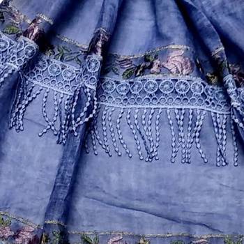 Double Sided Border With Double Sided Fringe's Cotton Hijab - Blue - Size - 75/185 CM 4