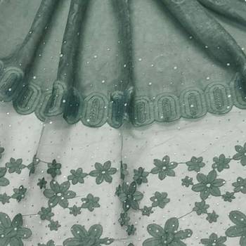 Diamond Studed Hijab With Beautiful Flower Work On Net - Green - Size - 75/185 CM 4
