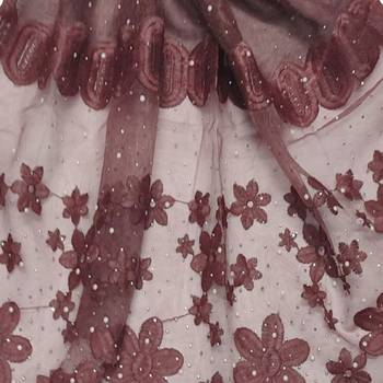 Diamond Studed Hijab With Beautiful Flower Work On Net - Maroon - Size - 75/185 CM 4