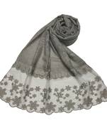 Diamond Studed Hijab With Beautiful Flower Work On Net - Grey - Size - 75/185 CM