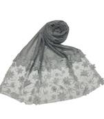 Silverish New Aged Design On Net With Flower and Diamond Work On Hijab - Grey - Size - 75/185 CM