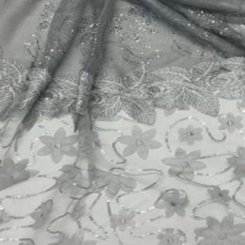 Silverish New Aged Design On Net With Flower and Diamond Work On Hijab - Grey - Size - 75/185 CM 4