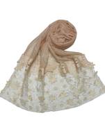 Silverish New Aged Design On Net With Flower and Diamond Work On Hijab - Cream - Size - 75/185 CM