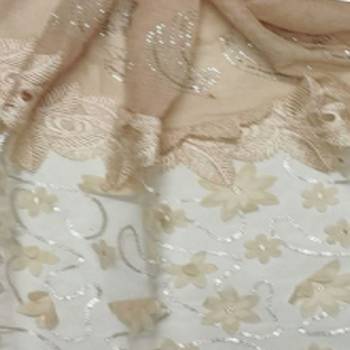 Silverish New Aged Design On Net With Flower and Diamond Work On Hijab - Cream - Size - 75/185 CM 4
