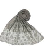 Silverish New Aged Design On Net With Flower and Diamond Work On Hijab - Grey - Size - 75/185 CM