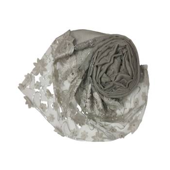Silverish New Aged Design On Net With Flower and Diamond Work On Hijab - Grey - Size - 75/185 CM 2