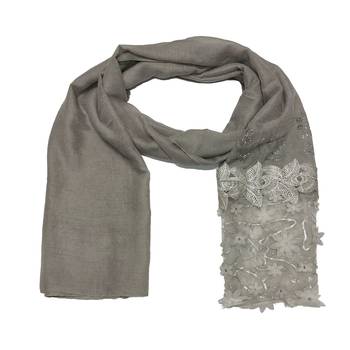 Silverish New Aged Design On Net With Flower and Diamond Work On Hijab - Grey - Size - 75/185 CM 3