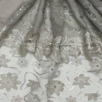 Silverish New Aged Design On Net With Flower and Diamond Work On Hijab - Grey - Size - 75/185 CM 4