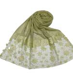 Silverish New Aged Design On Net With Flower and Diamond Work On Hijab - Green - Size - 75/185 CM