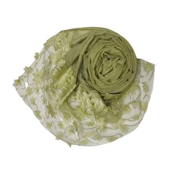 Silverish New Aged Design On Net With Flower and Diamond Work On Hijab - Green - Size - 75/185 CM 2