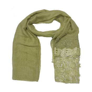Silverish New Aged Design On Net With Flower and Diamond Work On Hijab - Green - Size - 75/185 CM 3