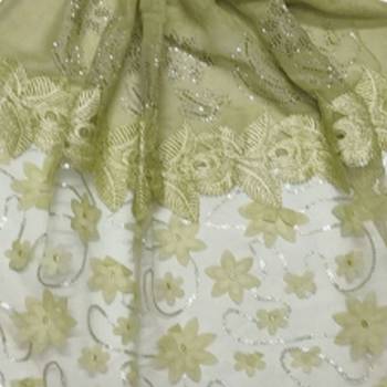 Silverish New Aged Design On Net With Flower and Diamond Work On Hijab - Green - Size - 75/185 CM 4