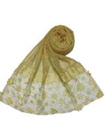 Silverish New Aged Design On Net With Flower and Diamond Work On Hijab - Yellow - Size - 75/185 CM