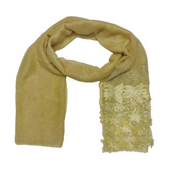 Silverish New Aged Design On Net With Flower and Diamond Work On Hijab - Yellow - Size - 75/185 CM 3