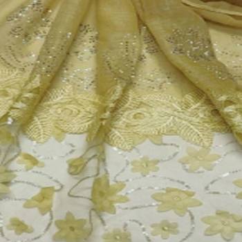 Silverish New Aged Design On Net With Flower and Diamond Work On Hijab - Yellow - Size - 75/185 CM 4