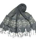 Heavy Work On Net and Heavy Flowerly Lace With Fringe's - Grey - Size - 75/185 CM