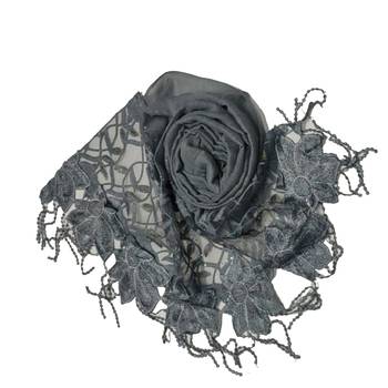 Heavy Work On Net and Heavy Flowerly Lace With Fringe's - Grey - Size - 75/185 CM 2