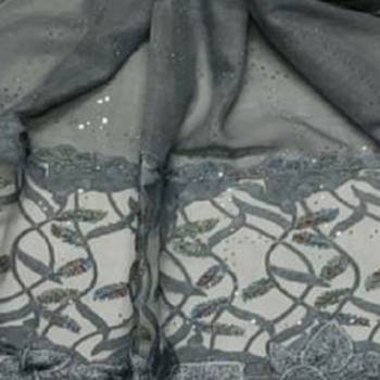 Heavy Work On Net and Heavy Flowerly Lace With Fringe's - Grey - Size - 75/185 CM 4