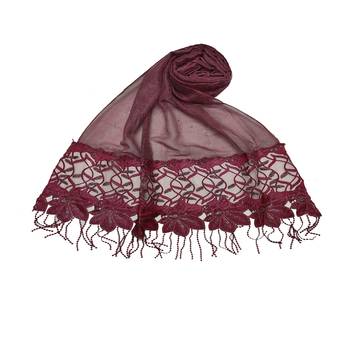 Heavy Work On Net and Heavy Flowerly Lace With Fringe's - Maroon - Size - 75/185 CM 1