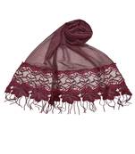 Heavy Work On Net and Heavy Flowerly Lace With Fringe's - Maroon - Size - 75/185 CM