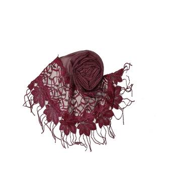 Heavy Work On Net and Heavy Flowerly Lace With Fringe's - Maroon - Size - 75/185 CM 2