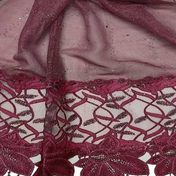Heavy Work On Net and Heavy Flowerly Lace With Fringe's - Maroon - Size - 75/185 CM 4