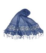 Heavy Work On Net and Heavy Flowerly Lace With Fringe's - Blue - Size - 75/185 CM