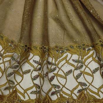 Heavy Work On Net and Heavy Flowerly Lace With Fringe's - Yellow - Size - 75/185 CM 4