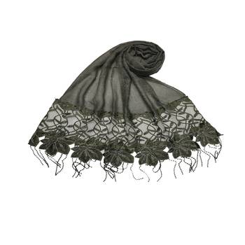Heavy Work On Net and Heavy Flowerly Lace With Fringe's - Dark Green - Size - 75/185 CM 1