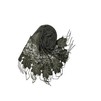 Heavy Work On Net and Heavy Flowerly Lace With Fringe's - Dark Green - Size - 75/185 CM 2