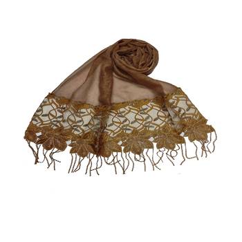 Heavy Work On Net and Heavy Flowerly Lace With Fringe's - Brown - Size - 75/185 CM 1