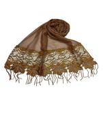 Heavy Work On Net and Heavy Flowerly Lace With Fringe's - Brown - Size - 75/185 CM